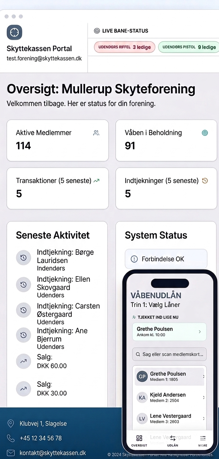 Digitalt system til skytteforeninger med check-in, våbenudlån og rapporter